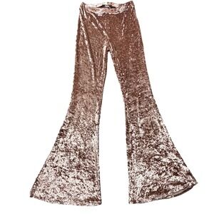 LuLu's Rose Gold Crushed Velvet‎ Bell Bottom Flare Pants Medium Boho Hippie